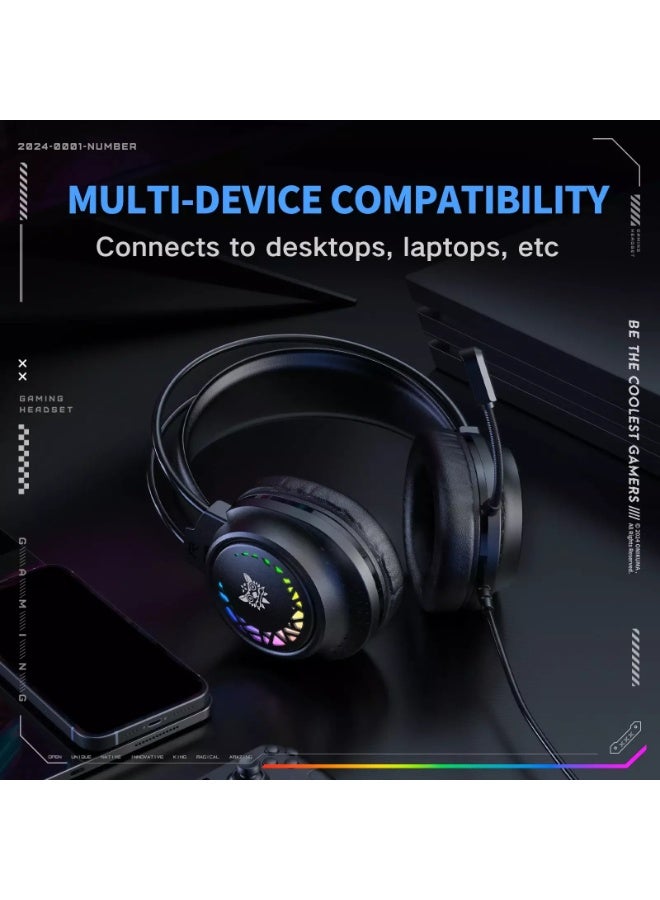 onikuma X92 RGB Wired Gaming Headset with 3D Surround Sound and Noise Cancelling Microphone, 50mm Custom Drivers, Comfortable Over-Ear Design with Adaptive Headband for PC, Laptop and Mobile Devices - Image 5
